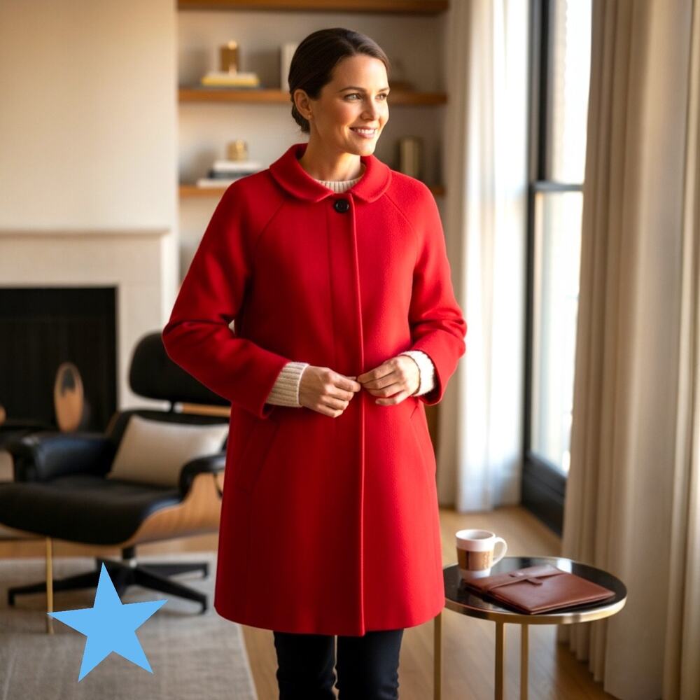 Comptoir Des Cotonniers Women's Mid Length Minimalist Coat Red Wool 40 FR US 8 M